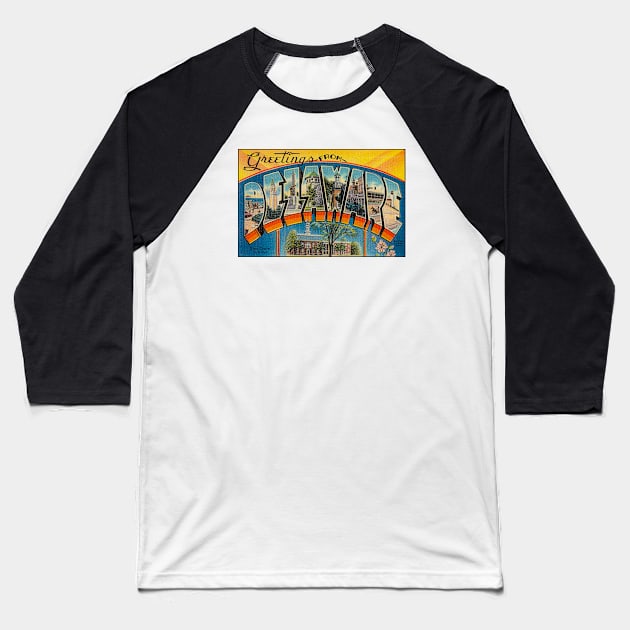 Greetings from Delaware Vintage 1930's Postcard Baseball T-Shirt by SeaStories